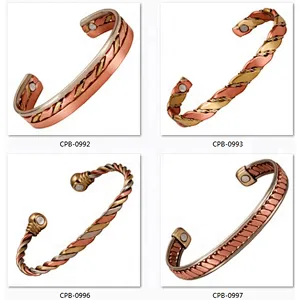 Wollet Antique Inia Twisted Wide Cuff Magnetic Therapy Pure Copper Bangle Bracelets  For Men
