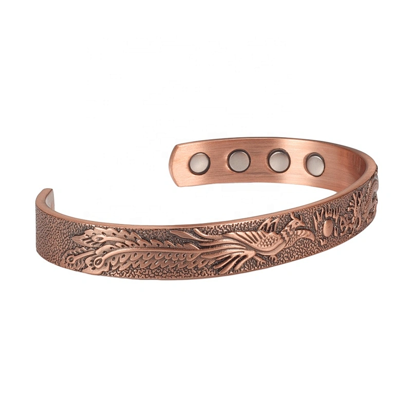 Embossed Floral Copper Blood Pressure Magnetic Bracelet