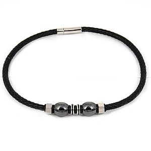 Heatproof Black Silicone Necklace with Hematite Beads & CZ & Steel Clasp