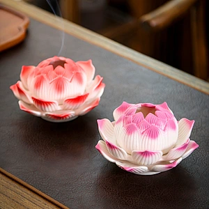 Wollet Home Interior Zen Decoration Ceramic Color Lotus Incense Burner Aromatherapy Burner Crafts