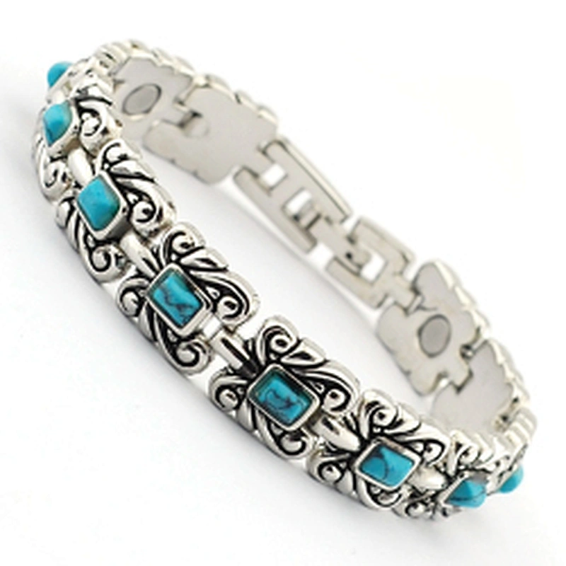 Wollet Fashion Blue Turquoise Double Row Bio Magnetic Bracelet