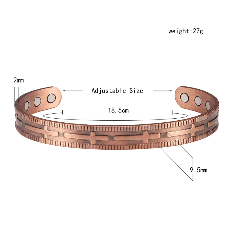 Wollet Mens Pure Copper Bangle  Arthritis Pain Relief Therapy Healthy Copper Magnetic Bracelet