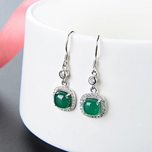 Wollet New Light Luxury Starry Sky Green Agate S925 Sterling Silver Ear Buckle Earrings