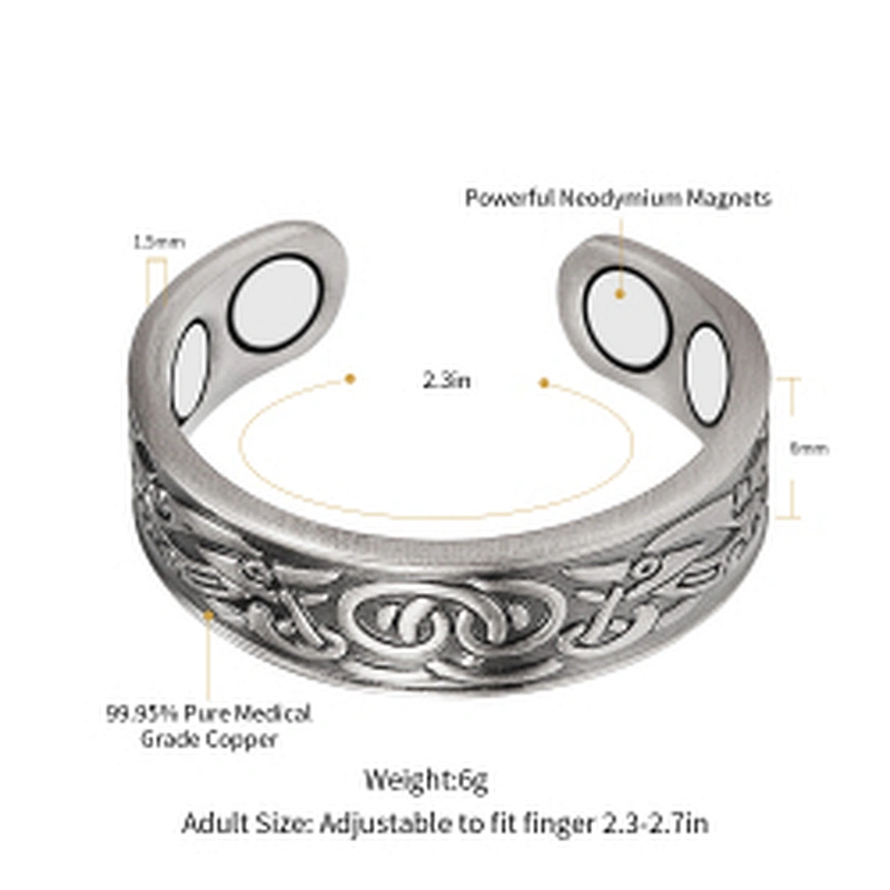 Wollet Original Pain Relief Pure Copper Antique Finger Rings Jewelry Bio Magnetic Therapy Copper Ring For Arthritis