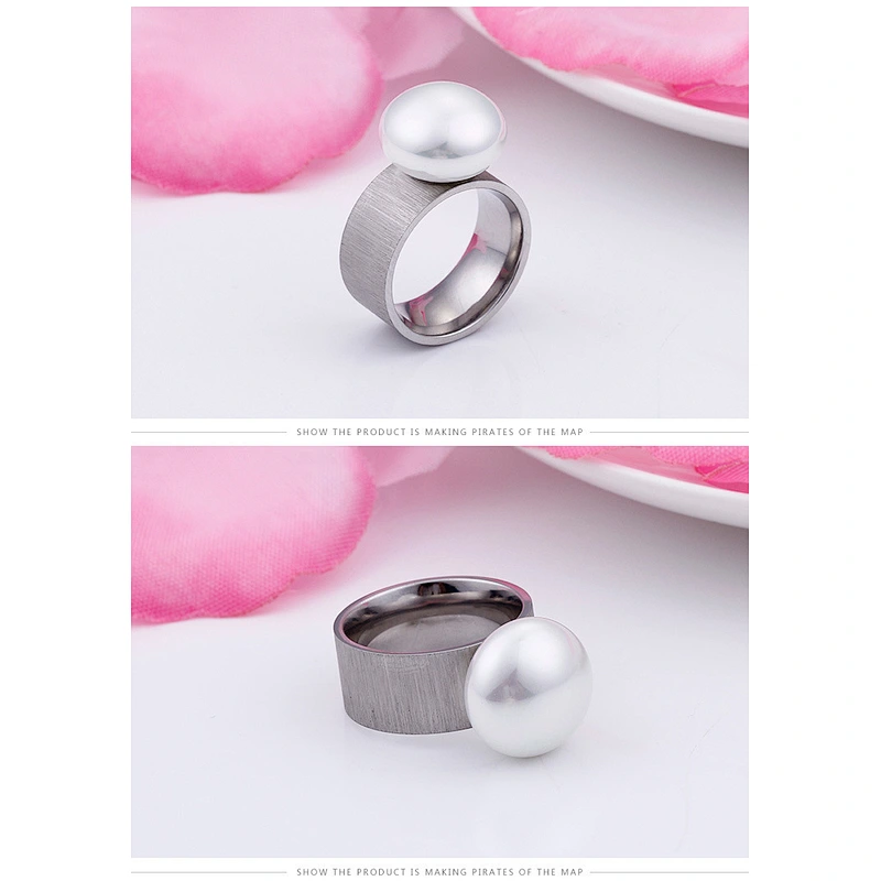 Wollet New Fashion Simple 10mm Pearl Gold Plating Stainless Steel Ring