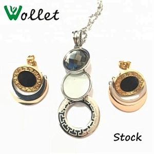 Wollet Fashion Magnetic Energy Pendant Earring Stainless Steel Jewelry Set