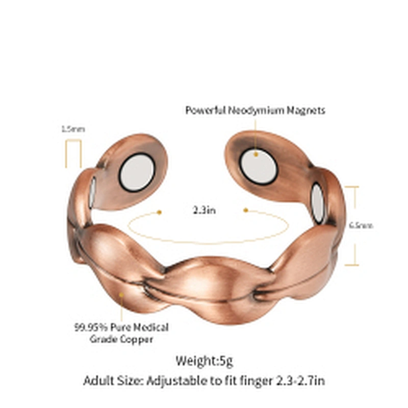 Wollet Magnetic Copper Ring Arthritis Women Pure Copper Rings for Women Adjustable Health with 3PCS Magnets