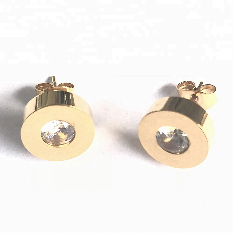 Wollet Fashion Multifaceted CZ Stone Rose Gold Energy Magnetic Stainless Steel Earring