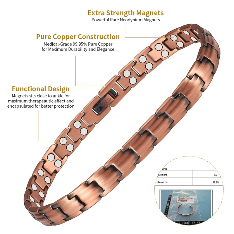 Wollet Magnetic Copper Anklets Arthritis Pain Relief 99.95% Pure Copper Anklet with Strong Magnets for Feet & Ankles