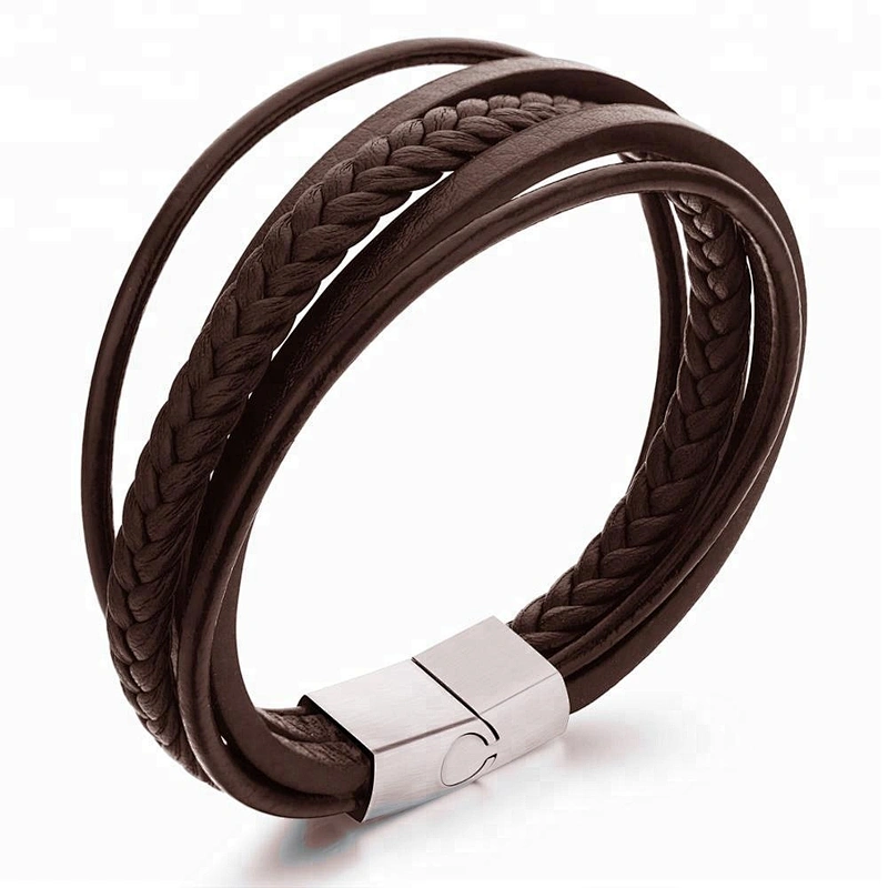 Wollet Men Stainless Steel Germanium Energy Bio Magnetic Leather Bracelet