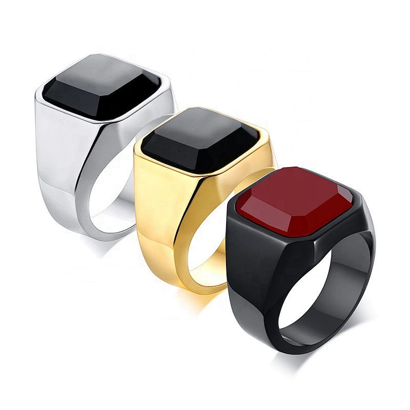 Wollet new style stainless steel black agate ring men's ring