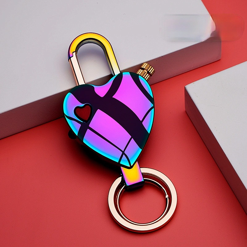 Wollet New Heart-shaped Design LED Light Flint Lighter Keyring Ring Gas Keychain Lighter