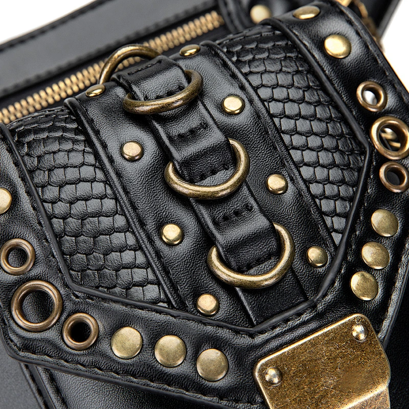 Wollet Ladies One Shoulder Crossbody Waist Bag Steampunk Retro Motorcycle Bag