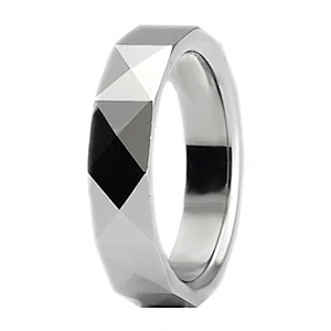 Bold Ion Plated Faceted Black Tungsten Ring