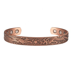 Embossed Floral Copper Blood Pressure Magnetic Bracelet