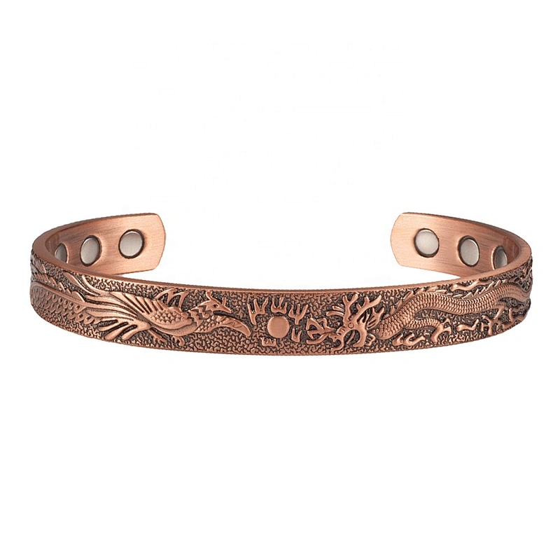 Embossed Floral Copper Blood Pressure Magnetic Bracelet