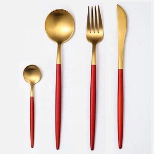 Wollet New Design Tableware Dinnerware Sets Dinner Plate Sets Copper Fork Spoon Pure Copper Tableware Set