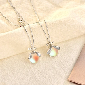 Wollet Colorful Moonstone Insect Women's Pendant Clavicle Chain S925 Silver Firefly Necklace