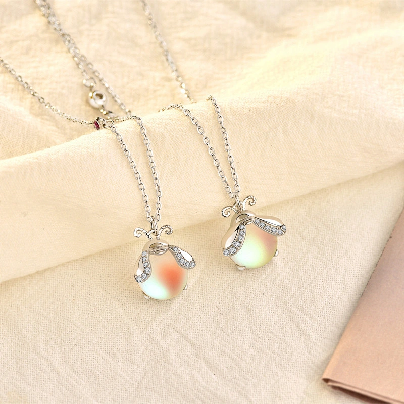 Wollet Colorful Moonstone Insect Women's Pendant Clavicle Chain S925 Silver Firefly Necklace