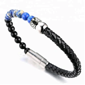 Wollet New Fashion Energy Beaded Real Leather Bracelet