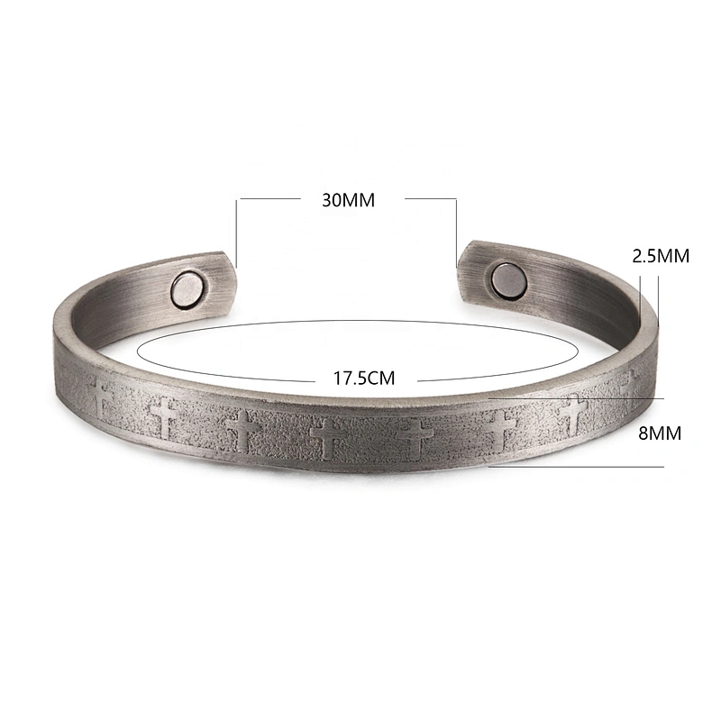 Wollet Mens Silver Bangle  Arthritis Pain Relief Therapy Healthy Copper Magnetic Bracelet