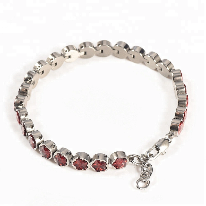 Wollet Fashion Red Pentagram Natural Crystal 316L Stainless Steel Bracelet