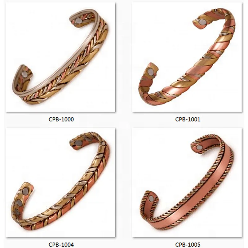 Wollet Antique Inia Twisted Wide Cuff Magnetic Therapy Pure Copper Bangle Bracelets  For Men