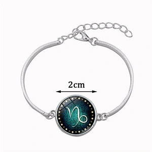 Wollet Fashion Bead Pendant Necklace Astrology Galaxy Crescent Moon Glass 12 Zodiac Necklace