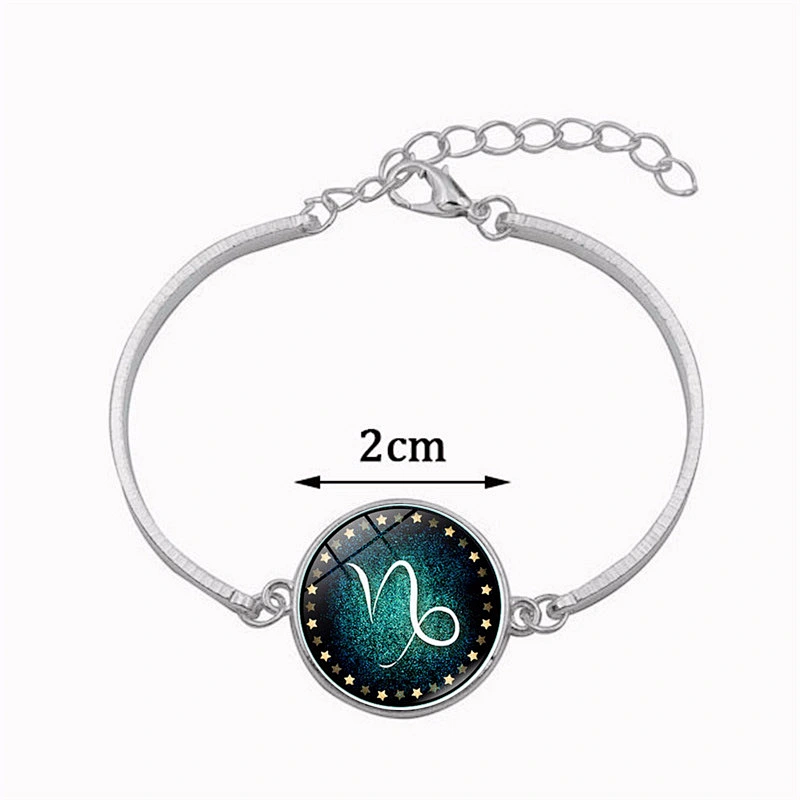 Wollet Fashion Bead Pendant Necklace Astrology Galaxy Crescent Moon Glass 12 Zodiac Necklace