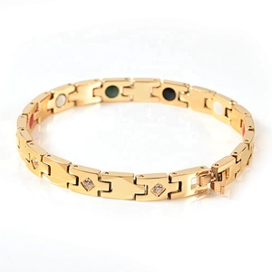 Wollet Fashion Multi-Faced CZ Stone Gold Plated 5 in 1 Health Element Tungsten Bracelet