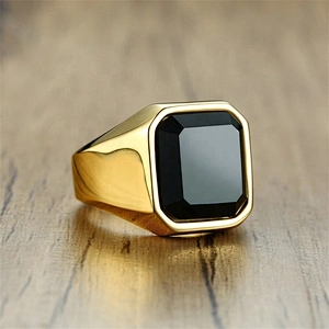 Wollet new style stainless steel black agate ring men's ring