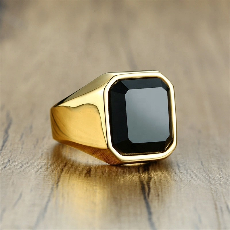 Wollet new style stainless steel black agate ring men's ring