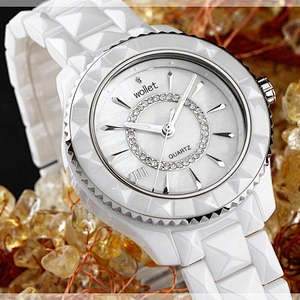 Wollet Luxury Sapphire Crystal White Ceramic Watch Band Ceramic Wrist Watch For Women