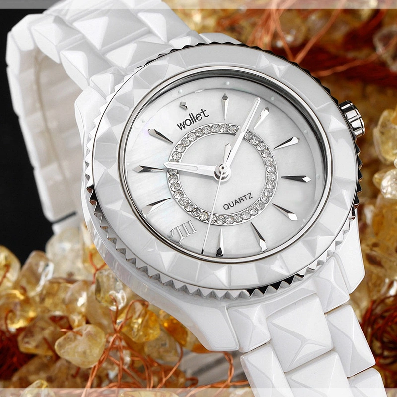 Wollet Luxury Sapphire Crystal White Ceramic Watch Band Ceramic Wrist Watch For Women