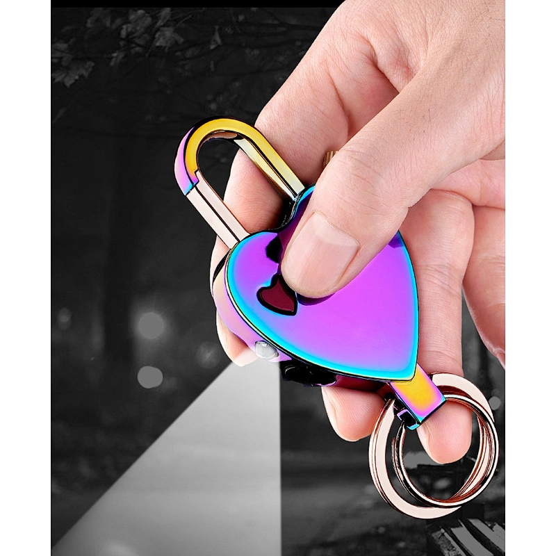 Wollet New Heart-shaped Design LED Light Flint Lighter Keyring Ring Gas Keychain Lighter