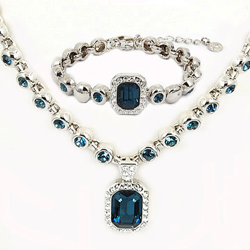 Fashion sapphire stainless steel bridal wedding jewelry set