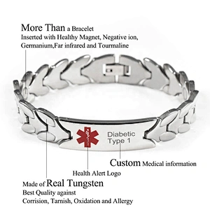 Wollet Real Tungsten Health Energy Custom Free Diabetic Medical Magnetic Alert Id Bracelet