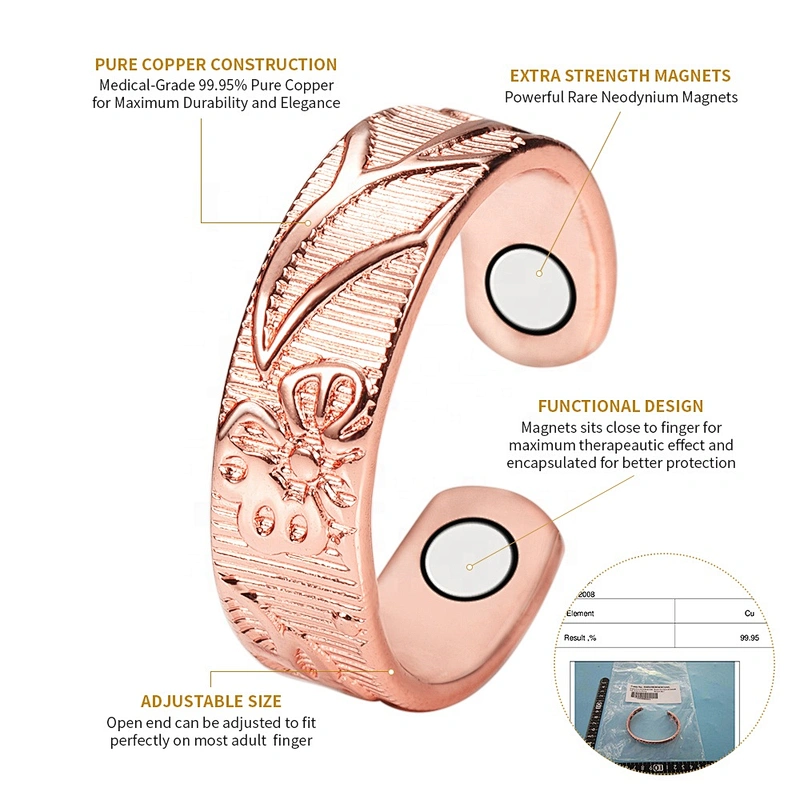 Wollet Magnetic Copper Ring Arthritis Women Pure Copper Rings for Women Adjustable Health with 3PCS Magnets