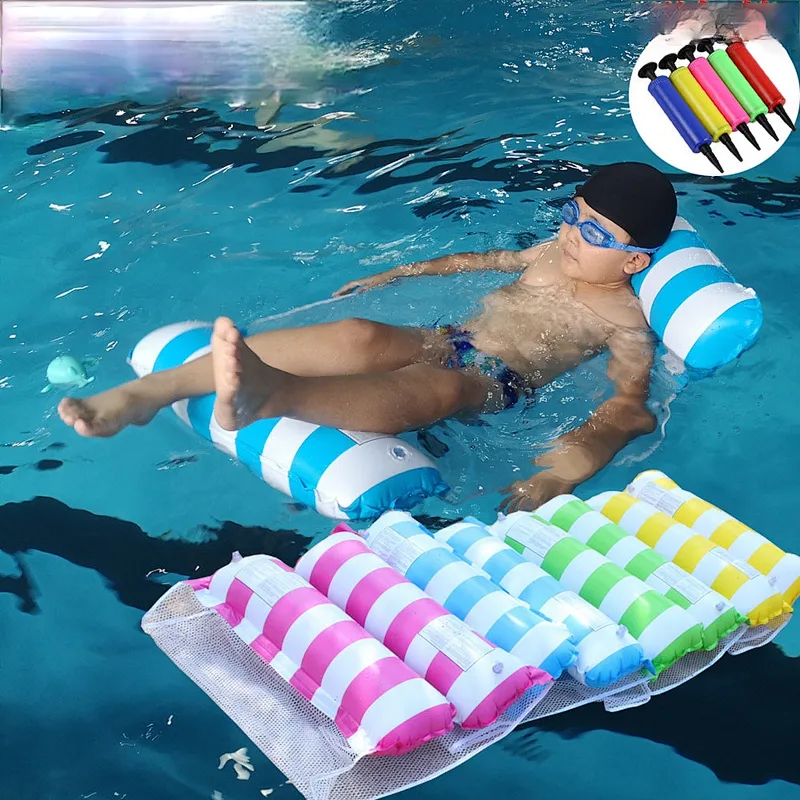 Wollet new water swimming ring inflatable striped floating bed floating row