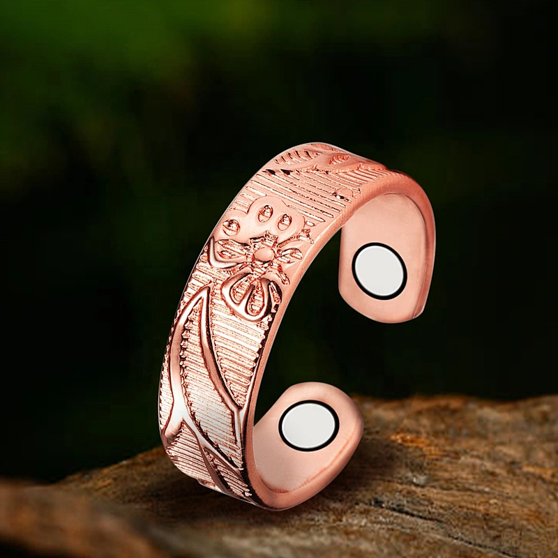 Wollet Magnetic Copper Ring Arthritis Women Pure Copper Rings for Women Adjustable Health with 3PCS Magnets