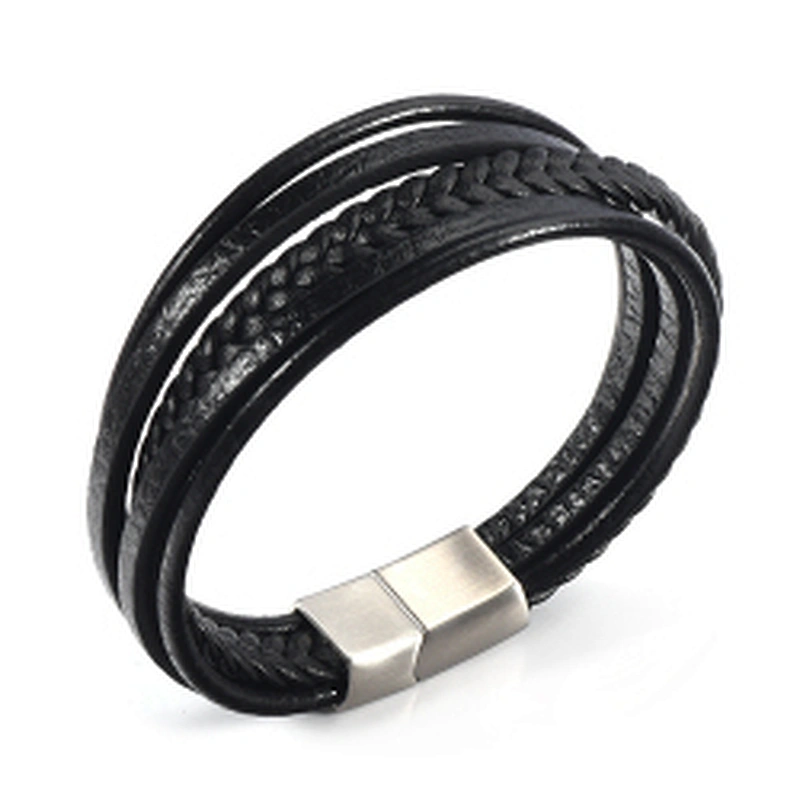 Wollet Men Stainless Steel Germanium Energy Bio Magnetic Leather Bracelet