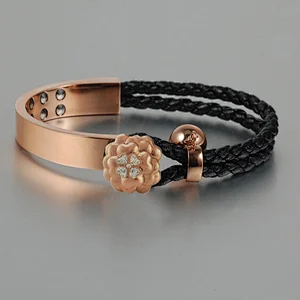 Wollet Rose Gold IPG Clovers Jewelry stainless steel leather women bangle