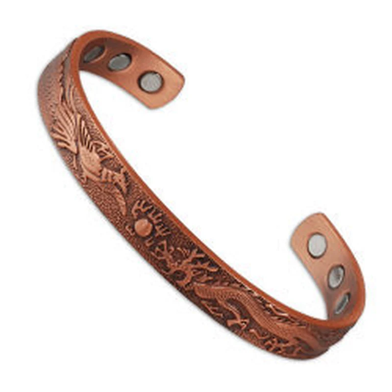 Embossed Floral Copper Blood Pressure Magnetic Bracelet