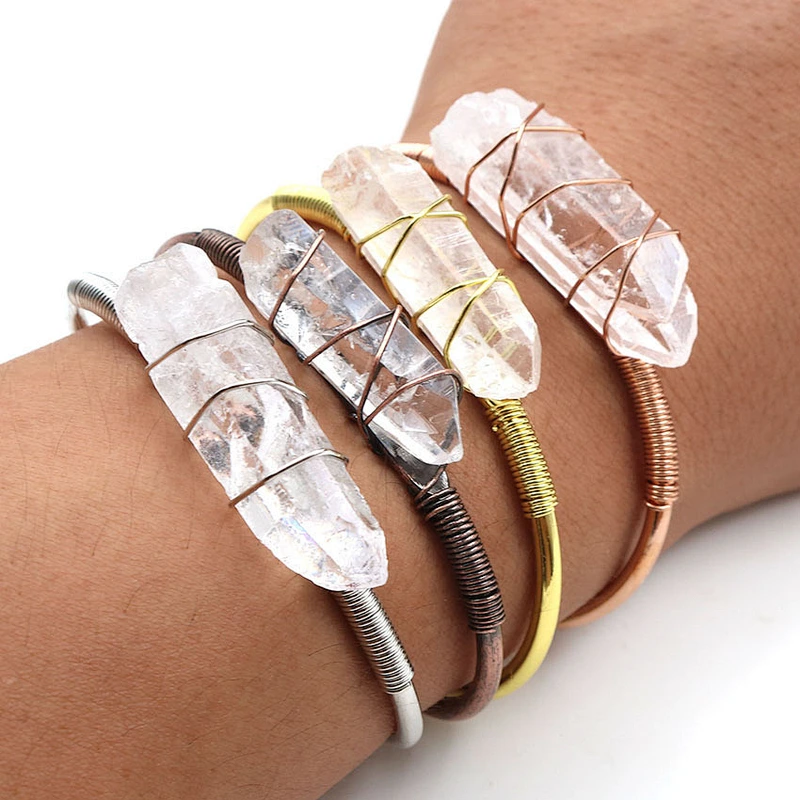 Wollet Natural White Crystal Hexagonal Column DIY Winding Opening Adjustable Bracelet