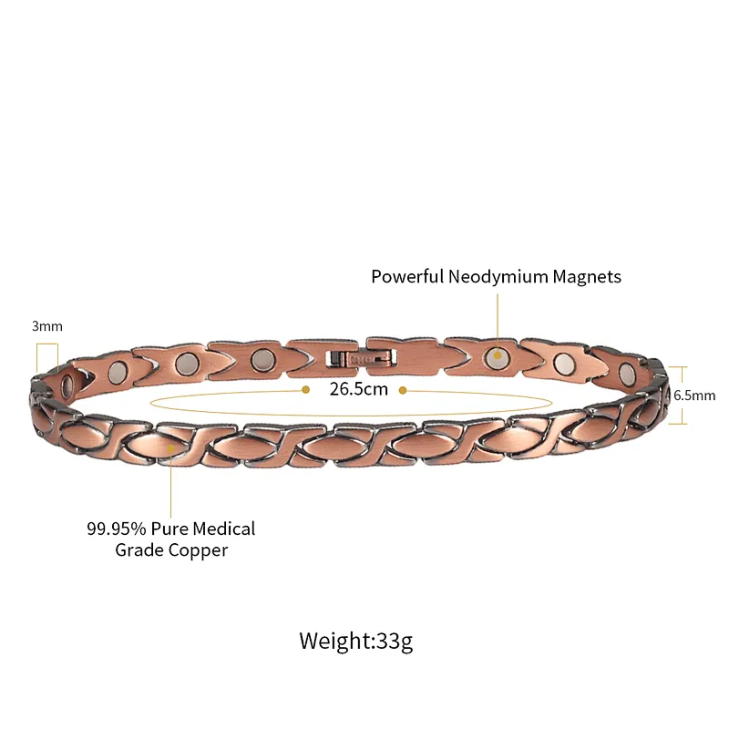 Wollet Fashion Health Copper Metal Bracelets Jewellery Copper Magnetic Men Anklet
