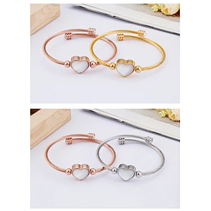 Wollet Fashion Women'S Bangle Heart-Shaped Shell Stainless Steel Wire Braided Bracelet