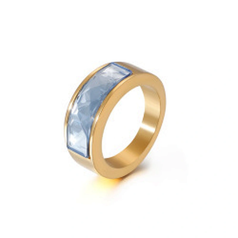 Wollet Classic Retro Multicolor Wedding Ring Crystal Glass Stainless Steel Ring