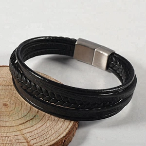 Wollet Men Stainless Steel Germanium Energy Bio Magnetic Leather Bracelet