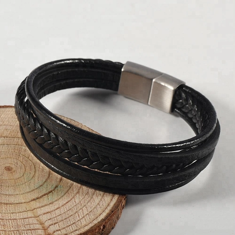 Wollet Men Stainless Steel Germanium Energy Bio Magnetic Leather Bracelet