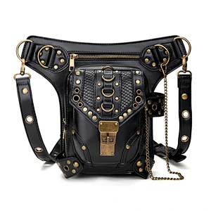 Wollet Ladies One Shoulder Crossbody Waist Bag Steampunk Retro Motorcycle Bag